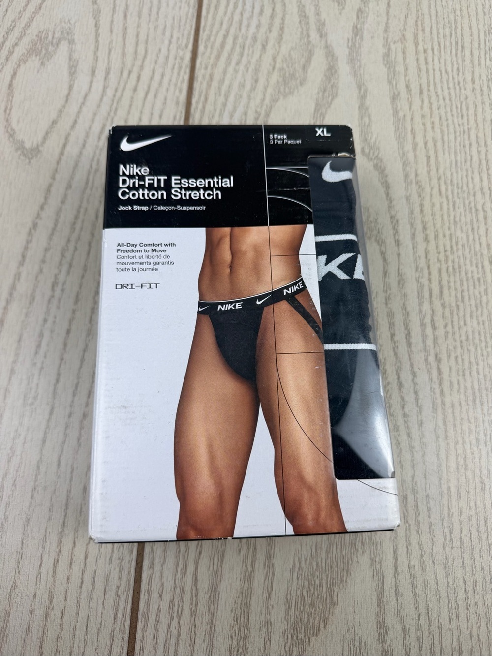 Nike Men's Dri-FIT Essential Cotton Stretch Jock Strap 3 Pack XL Black $42.50